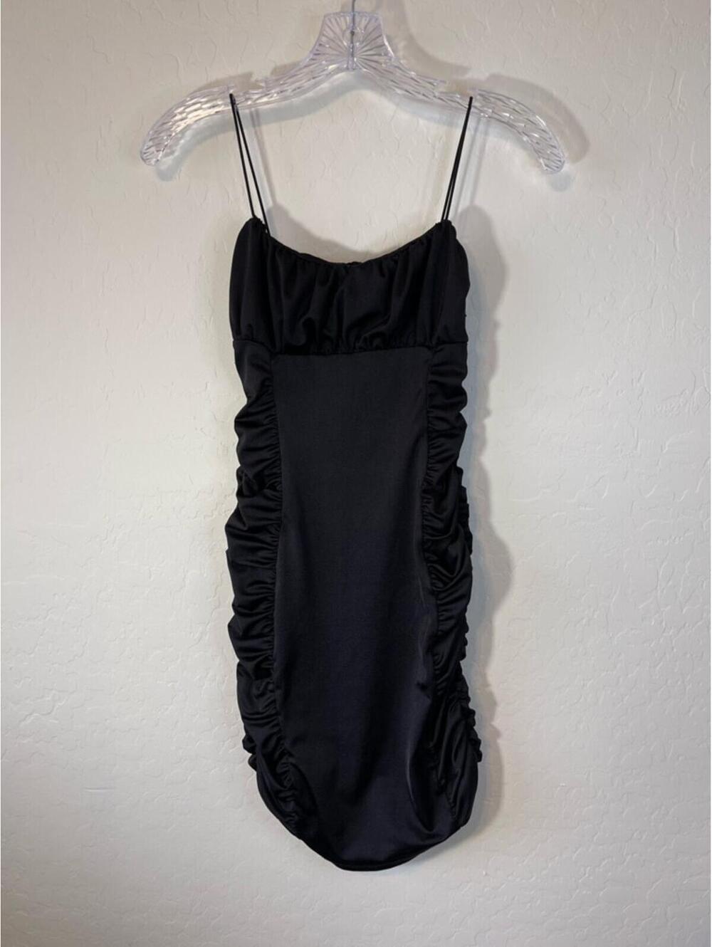 Black Ruched Spaghetti-Strap Mini Dress
